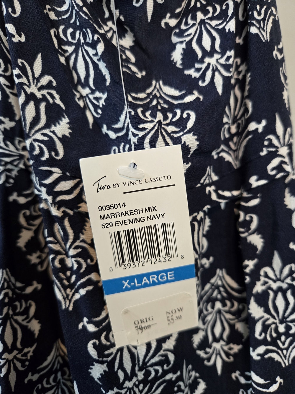 Two By Vince Camuto Navy & White Sleeveless Printed Tunic Top- NWT Ret $79 - Picture 6 of 12